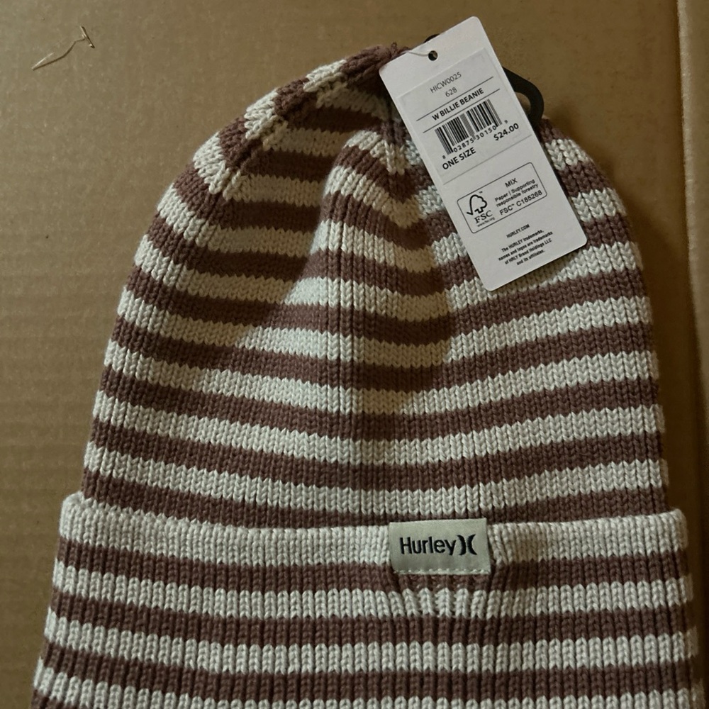 Hurley Brown and White Striped Beanie